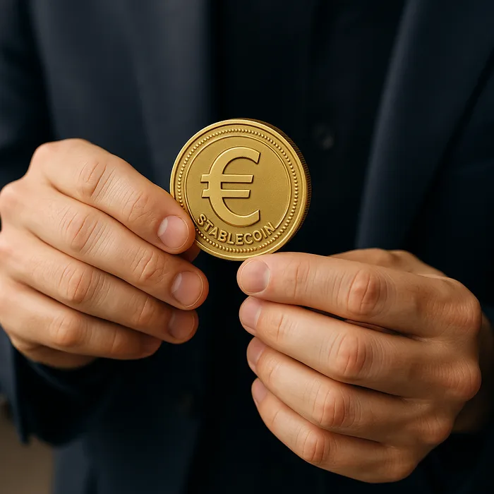 Zwei Hände halten einen Stable Coin